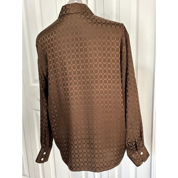 Riva Ladies Vintage Silk Brown Top Blouse Button-up Long Sleeve Career Office - Picture 5 of 6
